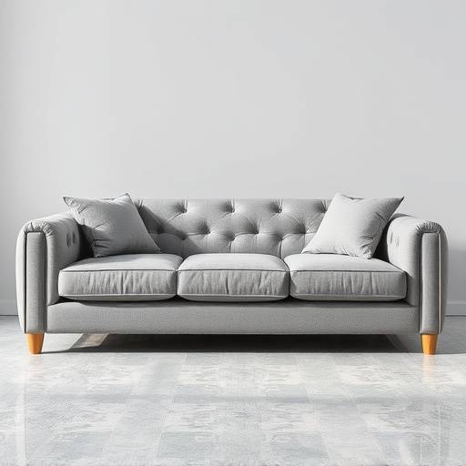 A luxurious, deep-cushioned sofa upholstered in soft grey fabric