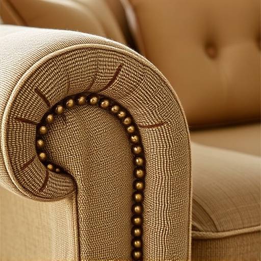 Close-up of a handcrafted sofa with detailed stitching.