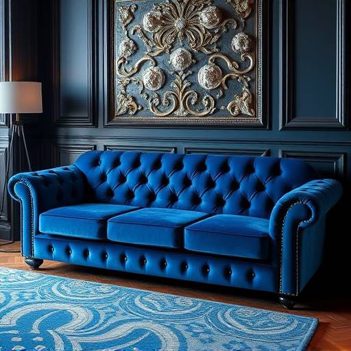 The Camila sofa, a luxurious blue velvet sofa with tufted detailing.